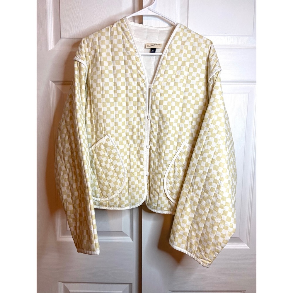 Universal Thread Yellow Checkered Quilted Jacket XXL Button Front Patch Pockets